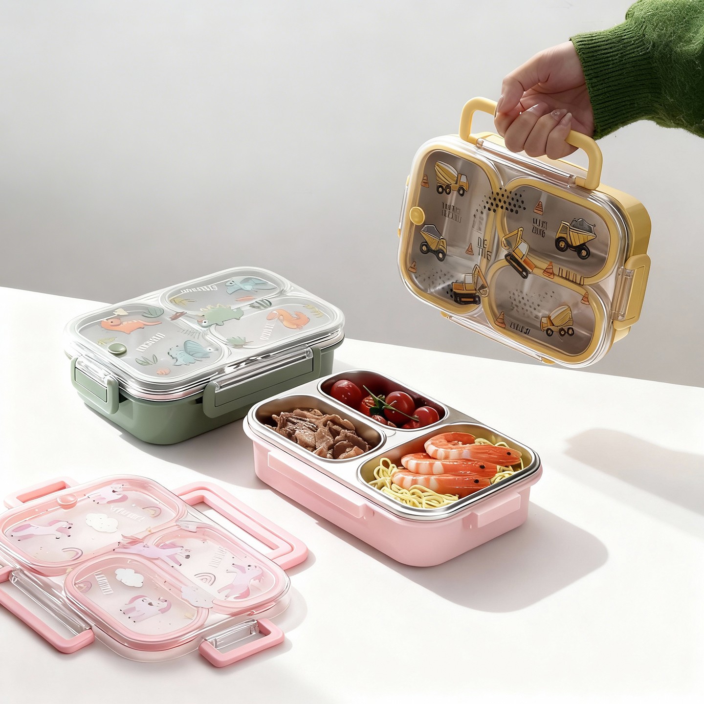 Meal Prep Bowl - Große Cartoon-Lunchbox für Kinder mit Griff,